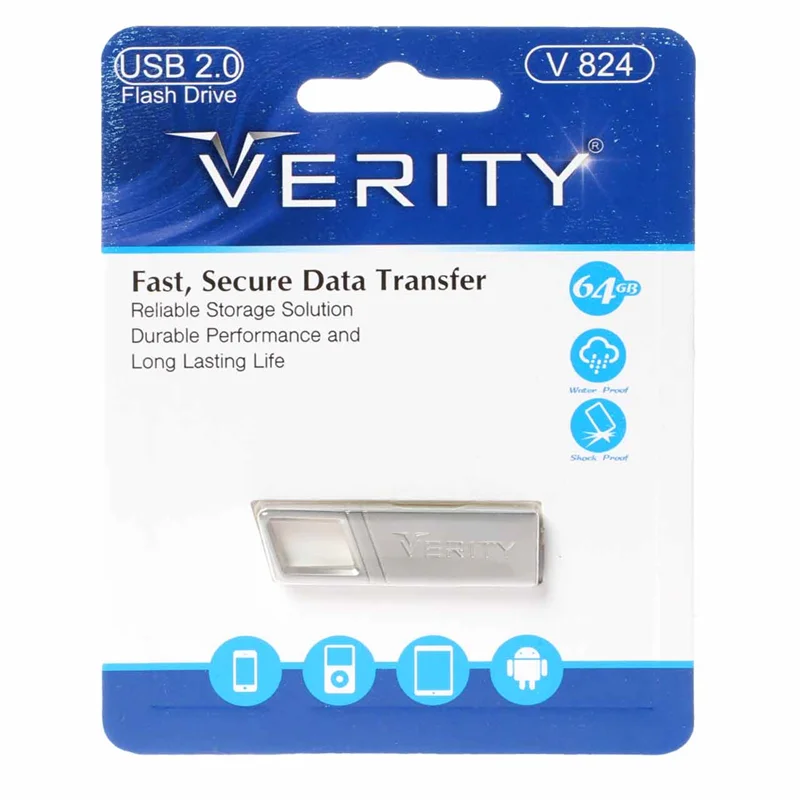 Verity V824 USB2.0 Flash Memory - 64GB (گارانتی آسان سرویس) نقره ای