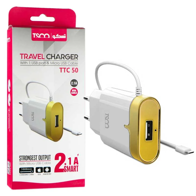 شارژر سیم وصل میکرو یو اس بی TSCO TTC 50 + یک پورت USB