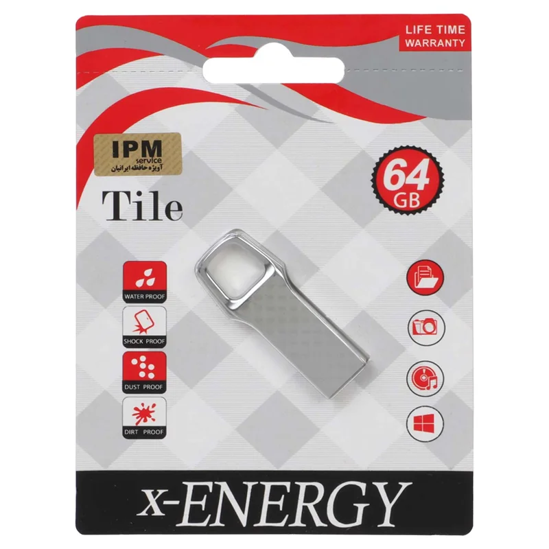 X-ENERGY Tile USB2.0 Flash Memory - 64GB نقره ای (گارانتی مادام العمر IPM)